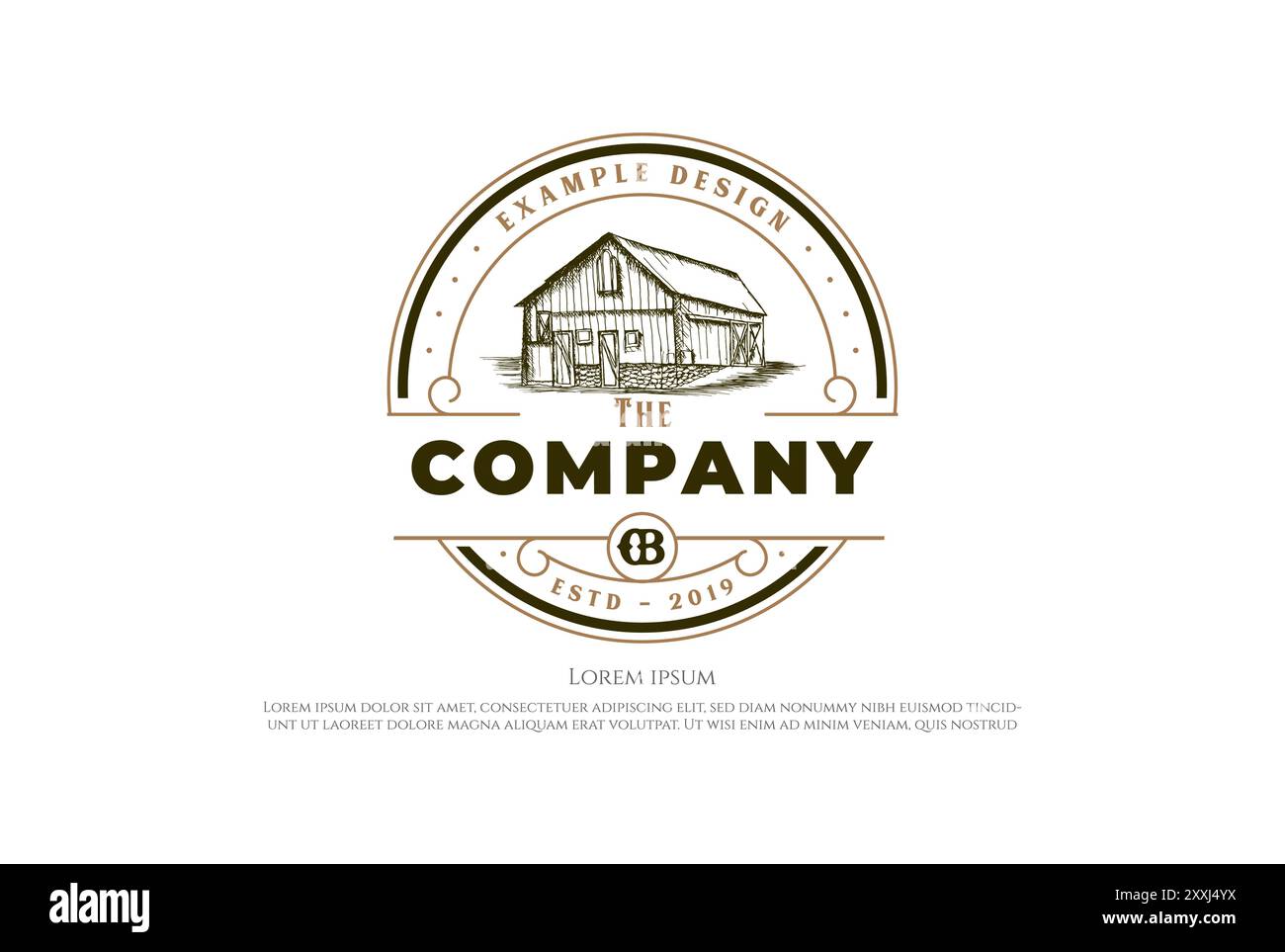 Runde Runde rustikale alte Scheune für Farm Ranch Logo Design Vektor Stock Vektor