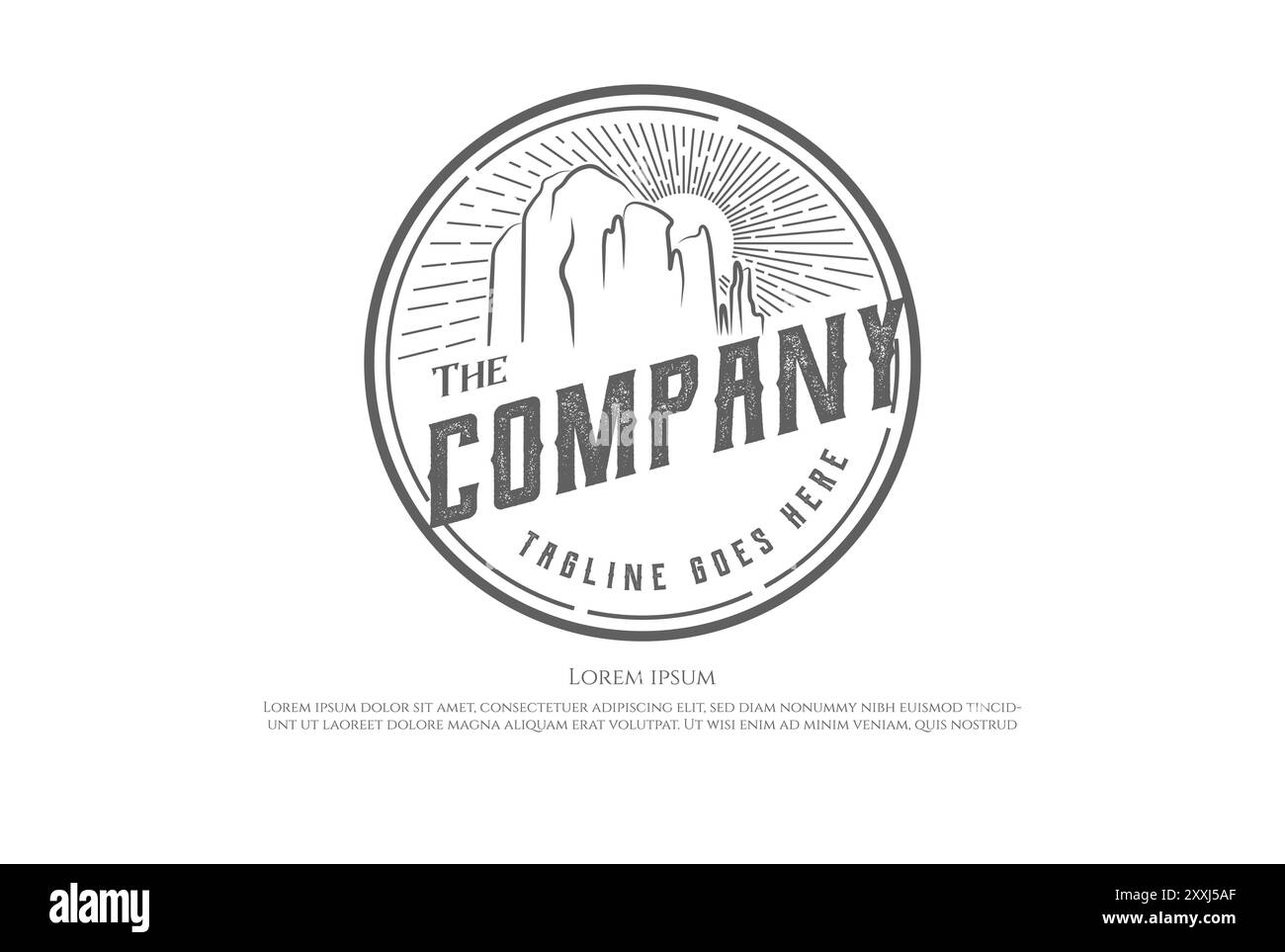 Vintage Retro Sunrise Red Rock Canyon in Sedona Arizona Logo Design Vektor Stock Vektor