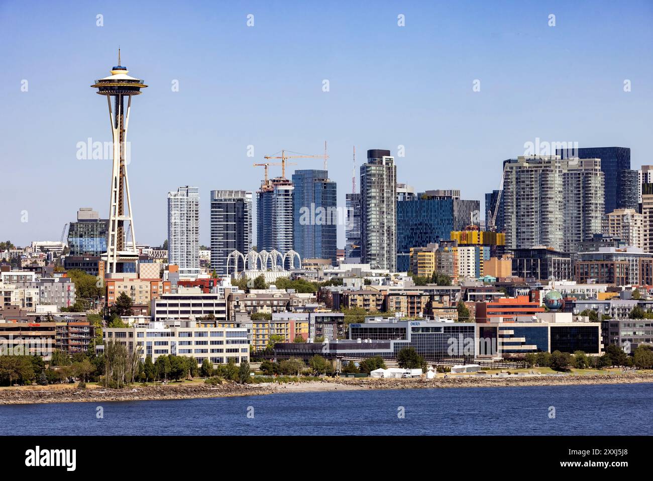 Blick auf die Space Needle und die Innenstadt von Seattle, Washington, USA Stockfoto