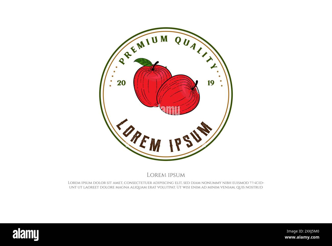 Kreisförmiger Vintage Retro frischer Apfel für Cider, Obstladen oder Produkt Farm Label Logo Design Vektor Stock Vektor