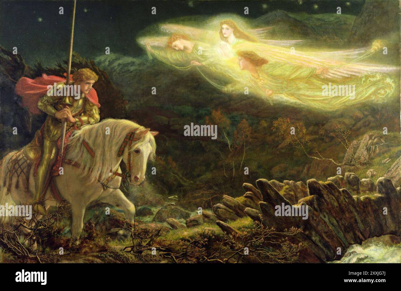 Sir Galahad, die Suche nach dem Heiligen Gral von Arthur Hughes (1870) Stockfoto