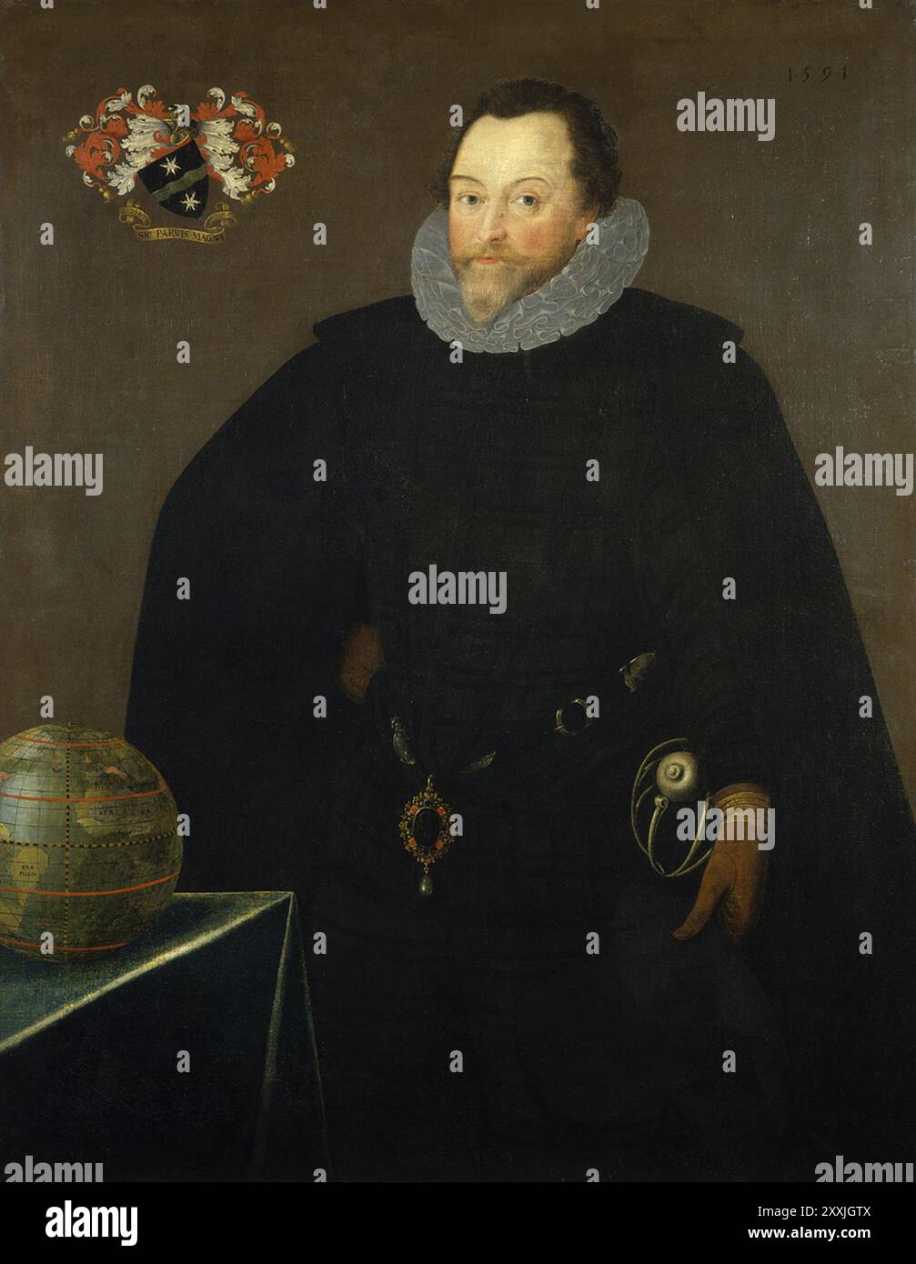 Sir Francis Drake von Marcus Gheeraerts dem Jüngeren, 1591 – Drake war der zweite Mann, der die Welt umrundete, 1577–80, der erste Engländer, der dies tat Stockfoto