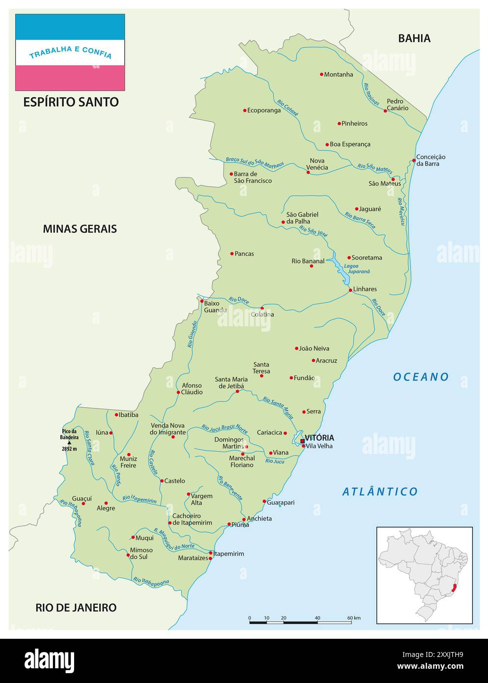 Karte des brasilianischen Bundesstaates Espirito Santo Stockfoto