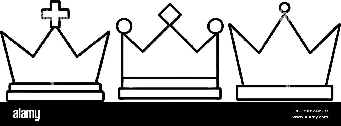 Set mit prinzessin-Krone. Zeilensymbol. Bearbeitbare Kontur. Stock Vektor