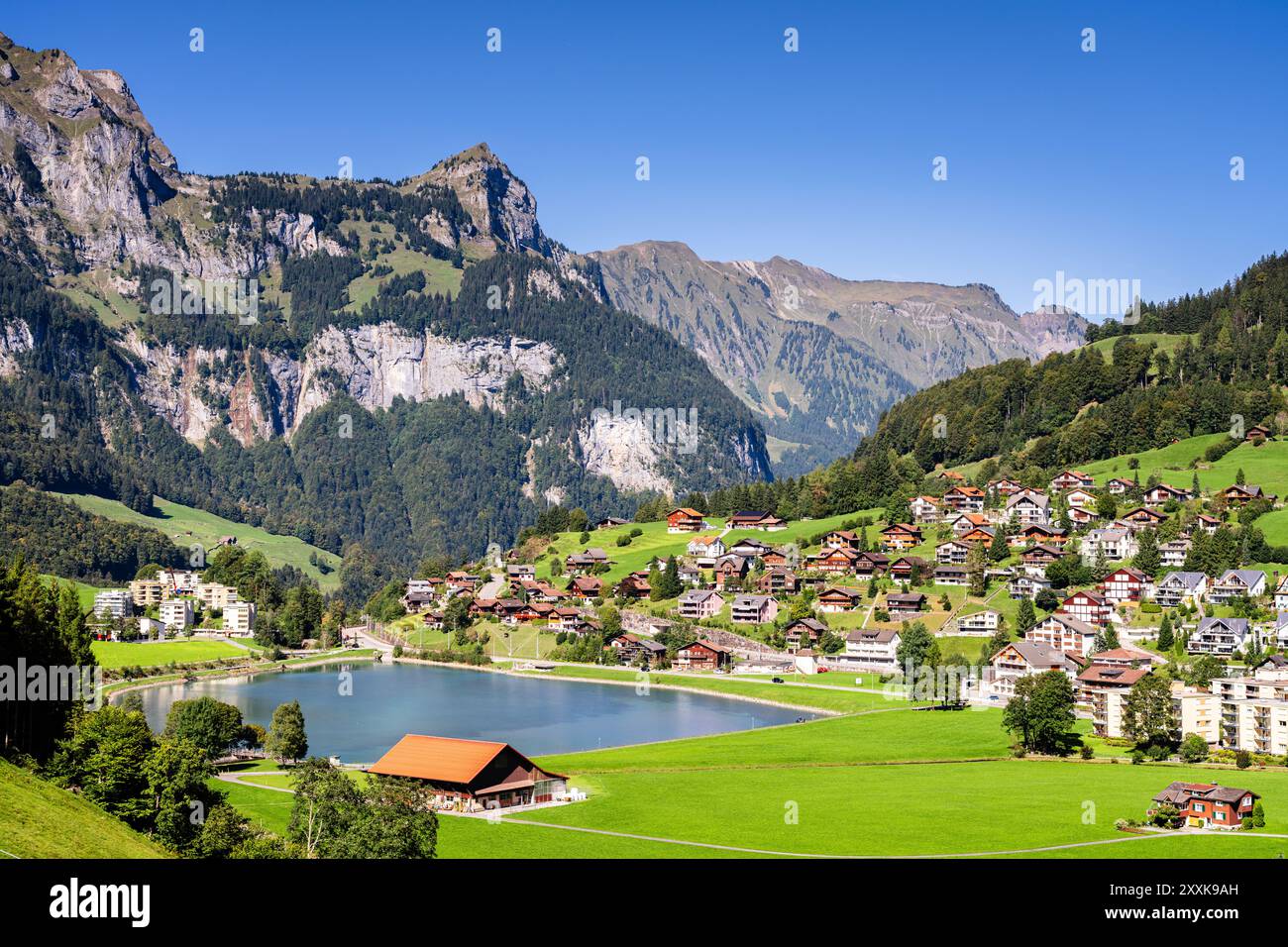 Engelberg, Schweiz mit Eugenisee-See und den alpen. Stockfoto