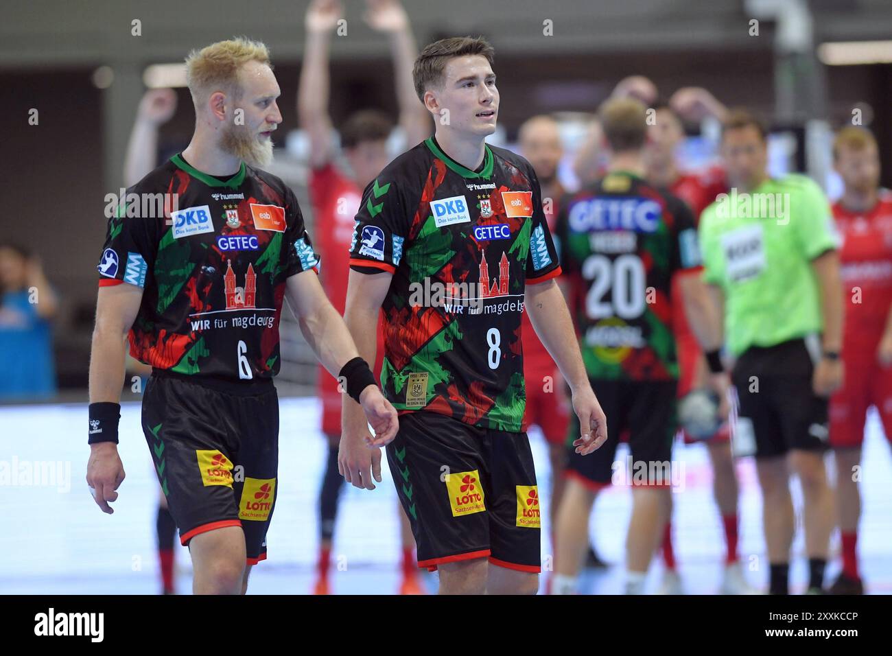 Enttaeuscht, frustriert, Emotion, Matthias Musche (SC Magdeburg #6), Manuel Zehnder (SC Magdeburg #8) (R) , GER, MT Melsungen - SC Magdeburg, Handball, Testspiel, Probonio Handball Sommermaerchen, 25.08.2024, Foto: Eibner-Pressefoto - Roland Sippel Stockfoto