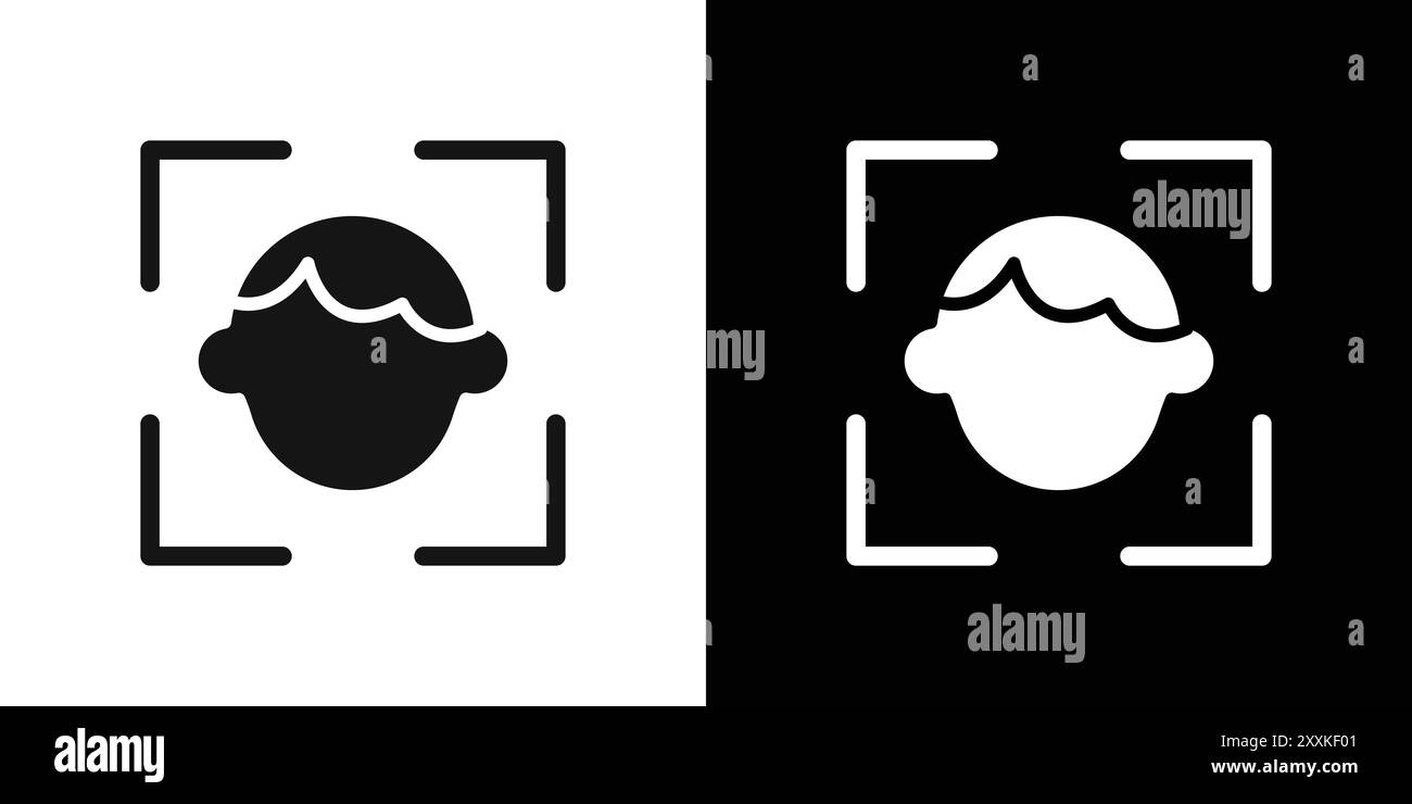 Symbol Gesichtserkennung Logo Vektorumrandung in Schwarz-weiß Stock Vektor