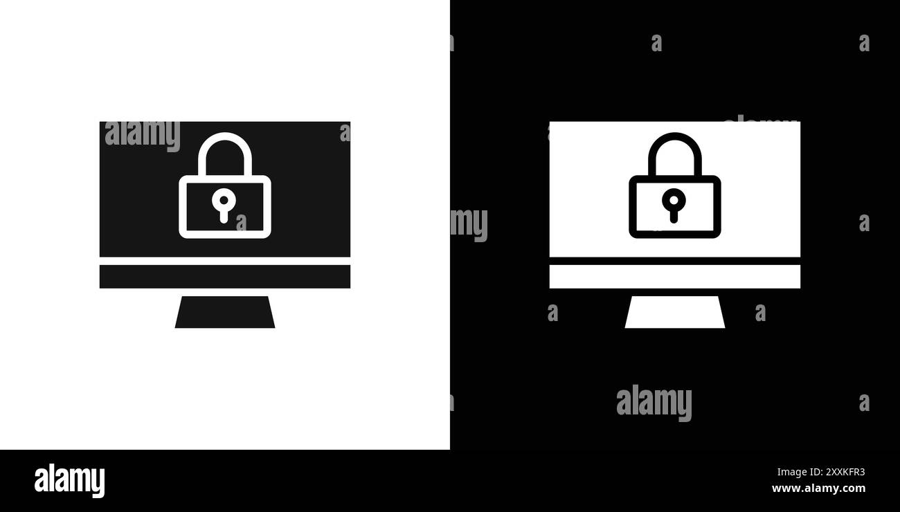 IOT-Sicherheitssymbol-Logo-Vektorkontur in Schwarz-weiß Stock Vektor