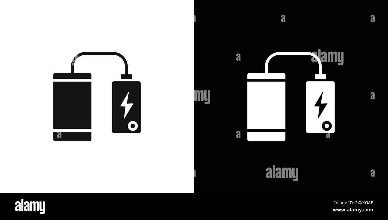 Mobiles Aufladen mit Power Bank Symbol Logo Vektorumrandung in Schwarz-weiß Stock Vektor