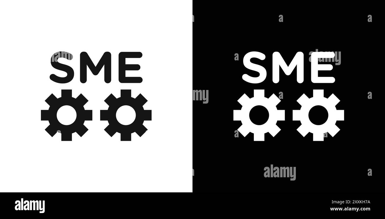 KMU, kleine und mittelständische Unternehmen Icon-Logo-Vektor-Umrisse in Schwarz-weiß Stock Vektor