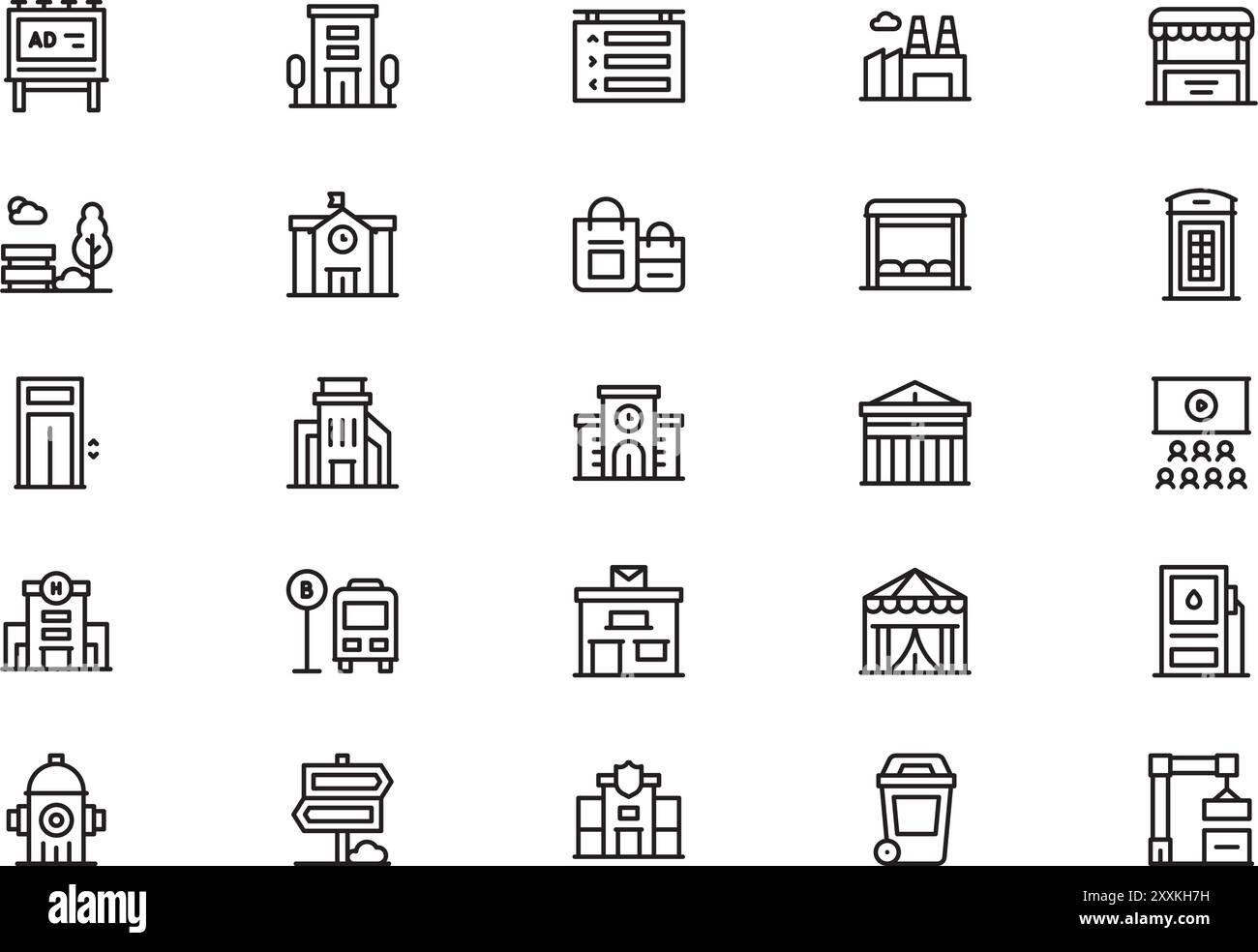 Die Kollektion City Life Icons ist eine Vektorillustration mit bearbeitbarem Strich. Stock Vektor