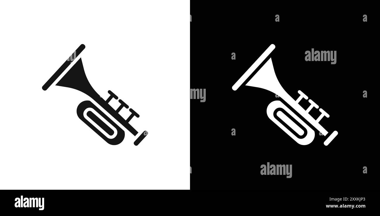 Trompete Icon Logo Zeichen Vektor Umriss in schwarz-weiß Farbe Stock Vektor