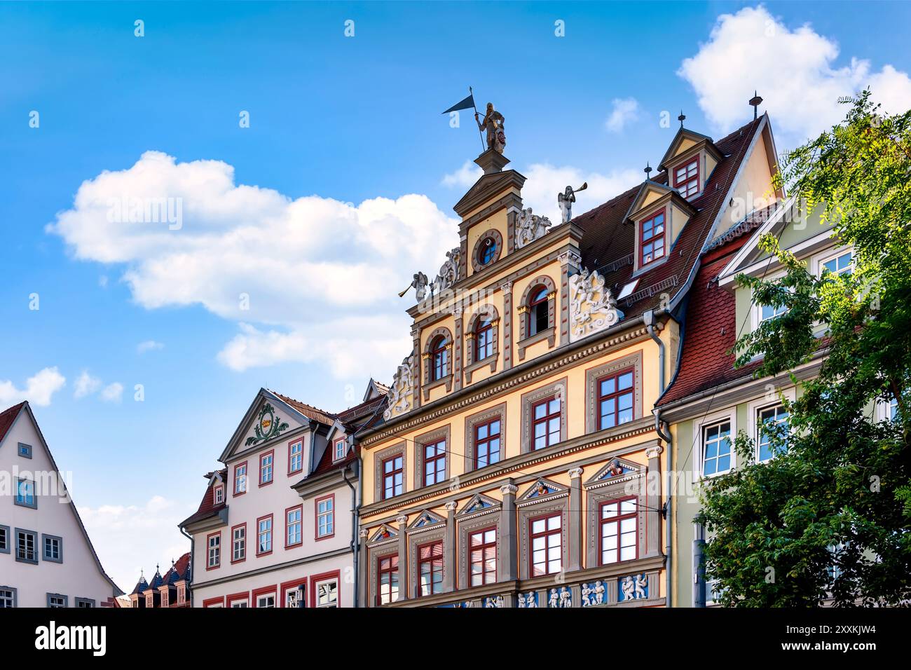 Schöne Fassaden am Fischmarkt in Erfurt, Thüringen, Deutschland Stockfoto