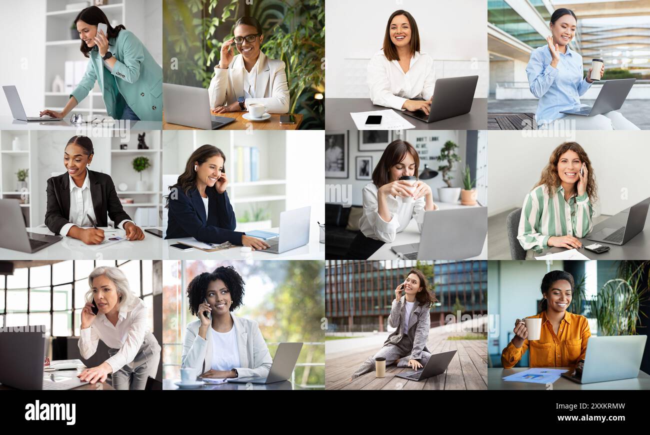 Vielfältige Gruppe von Fachleuten, die sich mit Fernarbeit beschäftigen Stockfoto