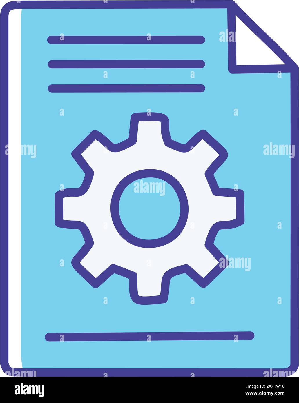 Symbol für technische Dokumentation. Eine visuelle Darstellung technischer Anweisungen mit einem Zahnrad, das Mechanik und Informationen symbolisiert. Stock Vektor