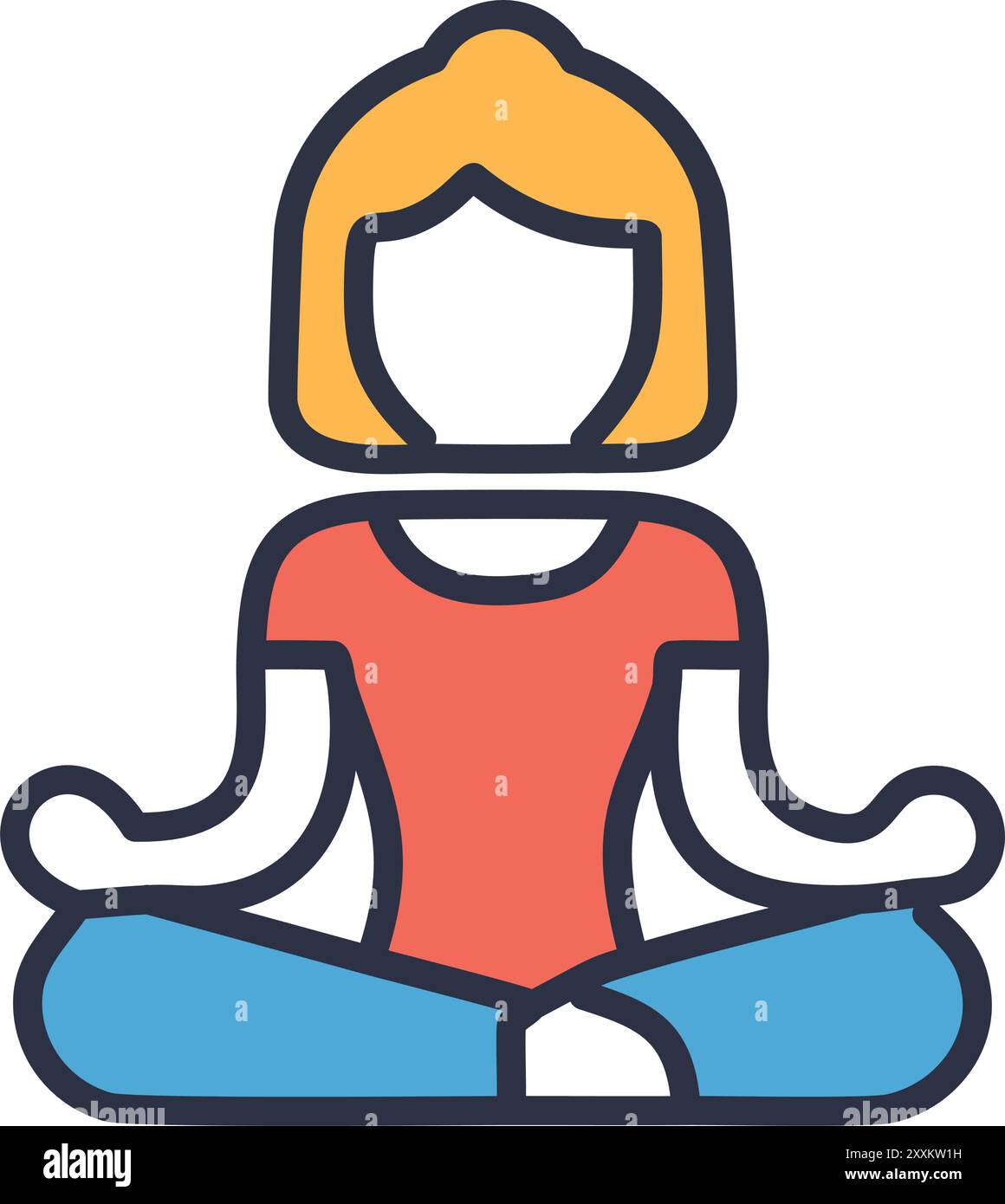 Friedliche Meditationsposition. Dieses farbenfrohe Symbol zeigt eine Person, die Ruhe in einer entspannten Meditationshaltung findet und Achtsamkeit und Wohlbefinden symbolisiert. Stock Vektor
