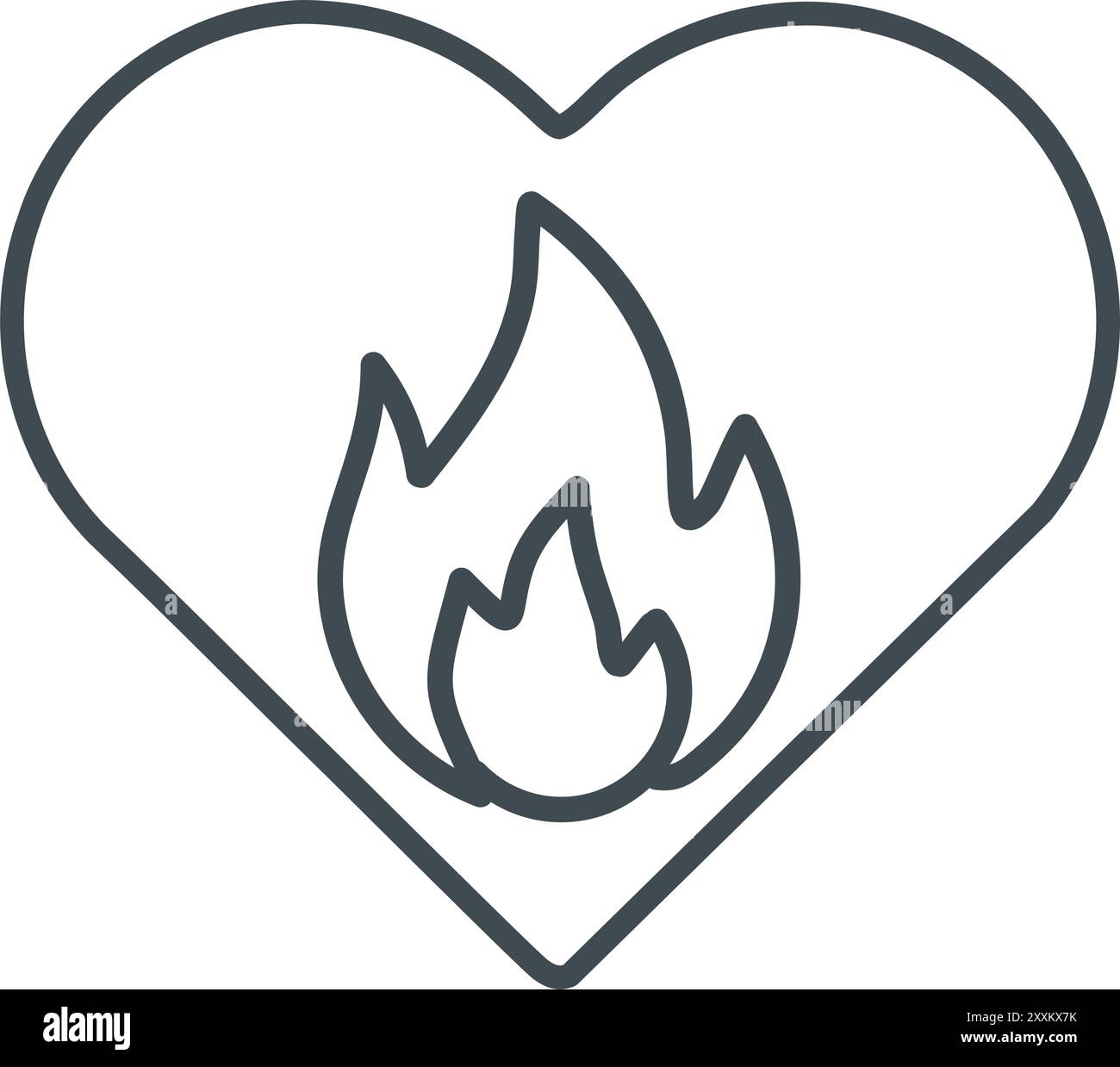 Herz mit Flamme Symbol. Einfache Linienzeichnung eines Herzens mit einer Flamme innen, ideal für Logo-Design, Branding oder Webgrafiken. Stock Vektor Herz mit Flamme Symbol. Einfache Linienzeichnung eines Herzens mit einer Flamme innen, ideal für Logo-Design, Branding oder Webgrafiken. Stock Vektor