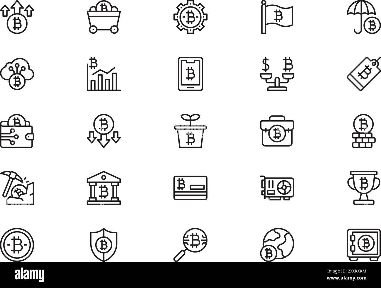 Die Bitcoin Icons Collection ist eine Vektorillustration mit bearbeitbarem Kontur. Stock Vektor