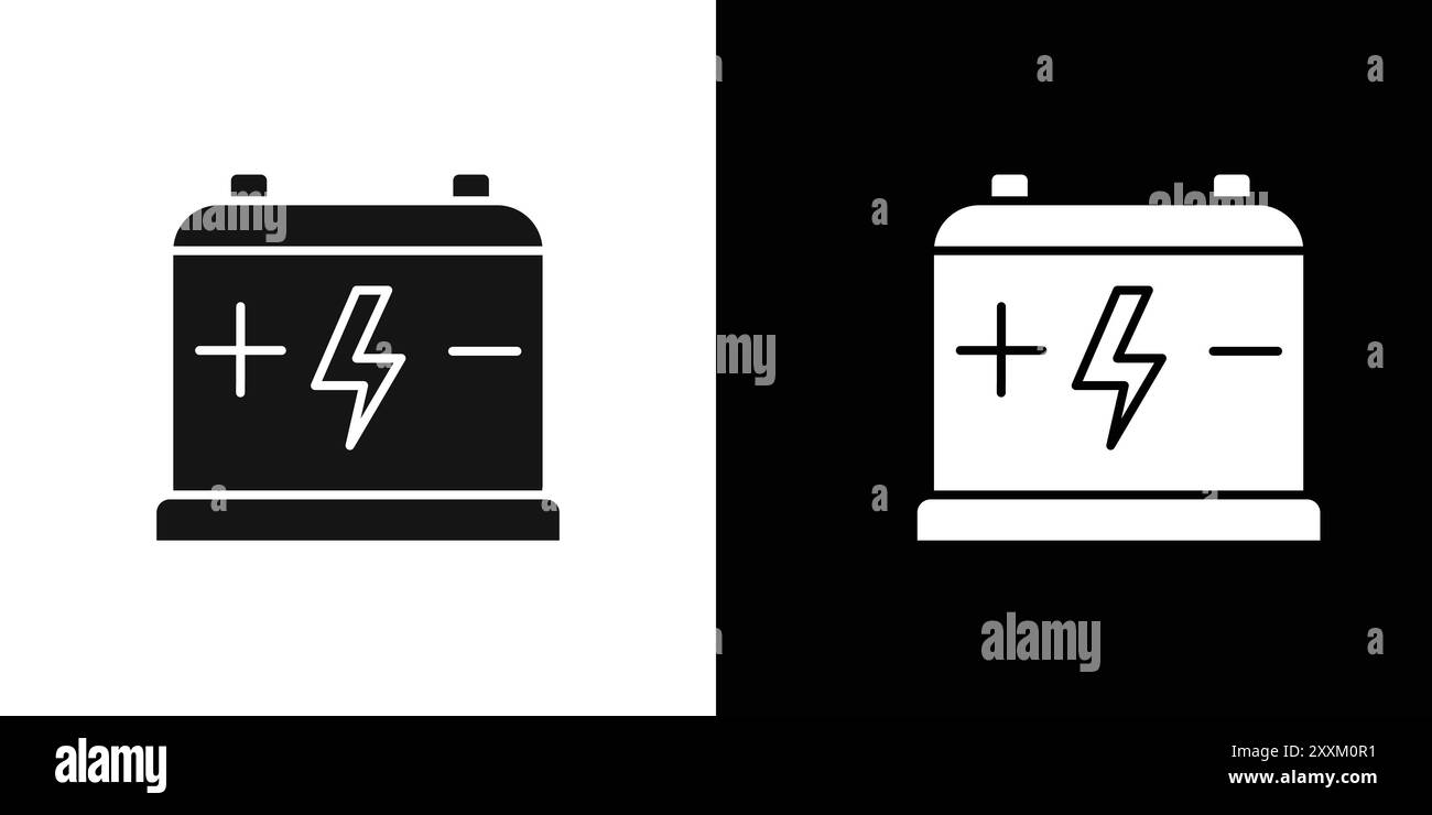 Symbol für Autobatterie Vektorsymbol oder Zeichensatz in schwarz-weißer Umrandung Stock Vektor