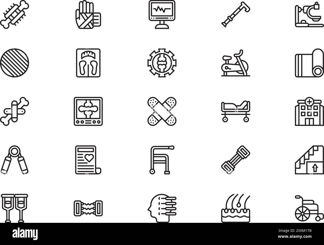 Die Sammlung der Symbole für die Physiotherapie ist eine Vektorillustration mit bearbeitbarem Schlaganfall. Stock Vektor