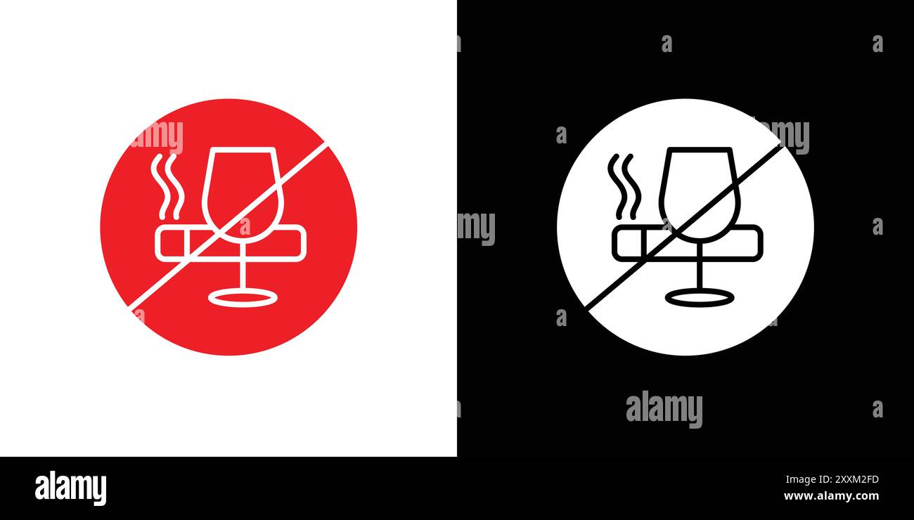 Kein Alkohol und Zigaretten Symbol Vektorsymbol oder Schildersatz Sammlung in schwarz-weiß Umrandung Stock Vektor