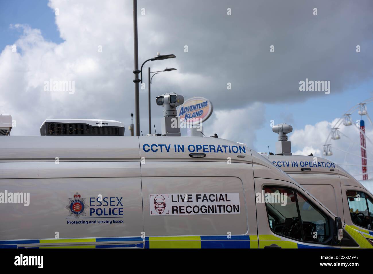Southend on Sea, Essex 25. Aug 2024 die Polizei von Essex verwendet Videoüberwachung-Technologie zur Gesichtserkennung in Southend on Sea über das Feiertagswochenende der Bank. Quelle: Ian Davidson/Alamy Live News Stockfoto