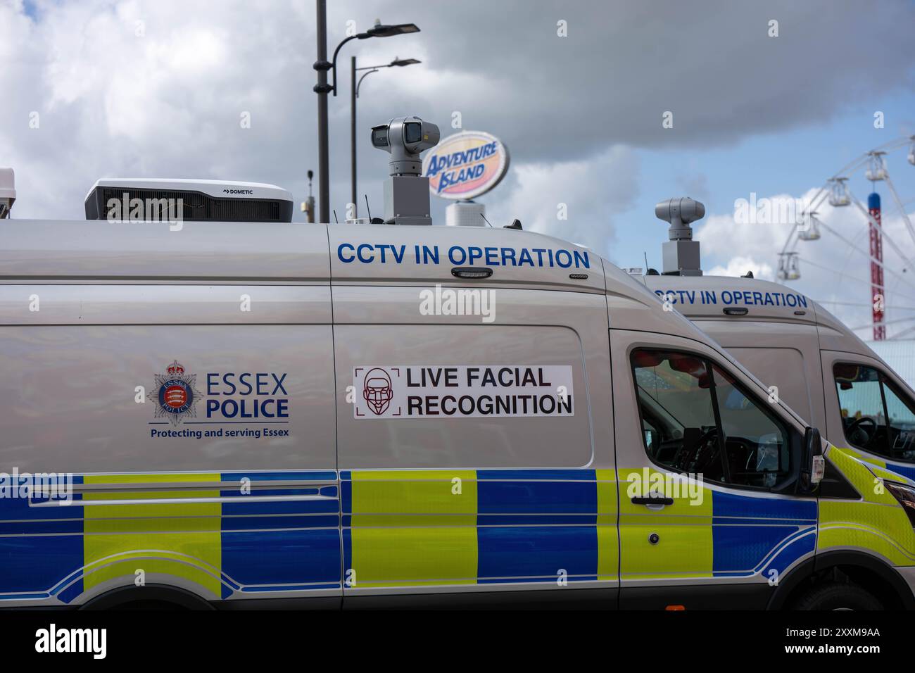 Southend on Sea, Essex 25. Aug 2024 die Polizei von Essex verwendet Videoüberwachung-Technologie zur Gesichtserkennung in Southend on Sea über das Feiertagswochenende der Bank. Quelle: Ian Davidson/Alamy Live News Stockfoto