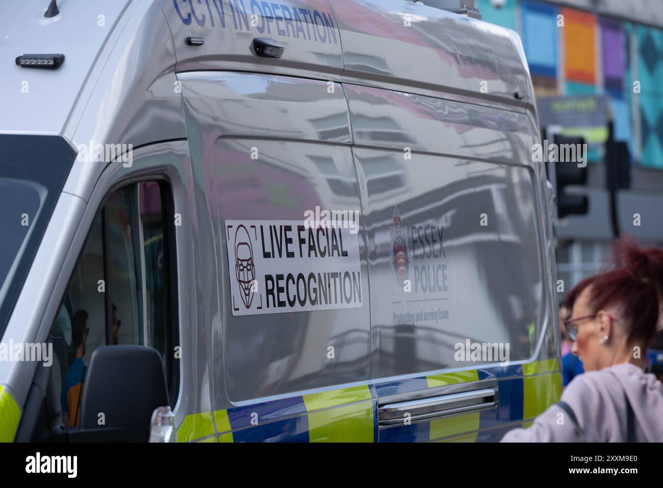 Southend on Sea, Essex 25. Aug 2024 die Polizei von Essex verwendet Videoüberwachung-Technologie zur Gesichtserkennung in Southend on Sea über das Feiertagswochenende der Bank. Quelle: Ian Davidson/Alamy Live News Stockfoto