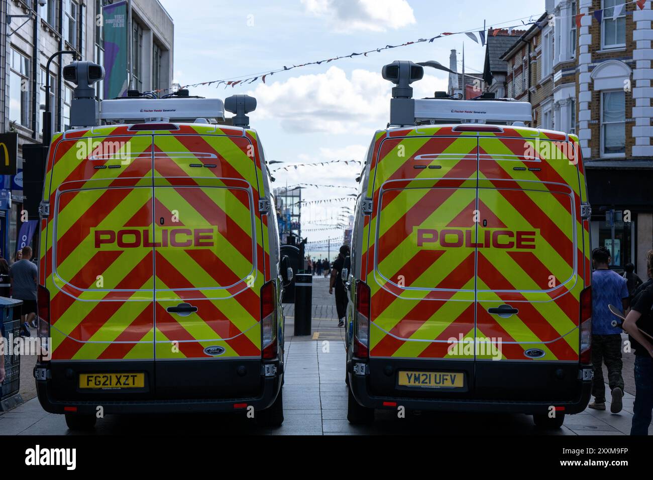 Southend on Sea, Essex 25. Aug 2024 die Polizei von Essex verwendet Videoüberwachung-Technologie zur Gesichtserkennung in Southend on Sea über das Feiertagswochenende der Bank. Quelle: Ian Davidson/Alamy Live News Stockfoto
