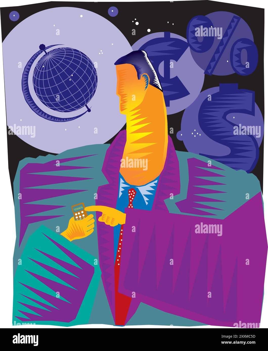 Geschäftiger Geschäftsmann, der am Arbeitsplatz Telefon und Laptop nutzt, den Kunden per Smartphone berät, Anrufe tätigt Stock Vektor