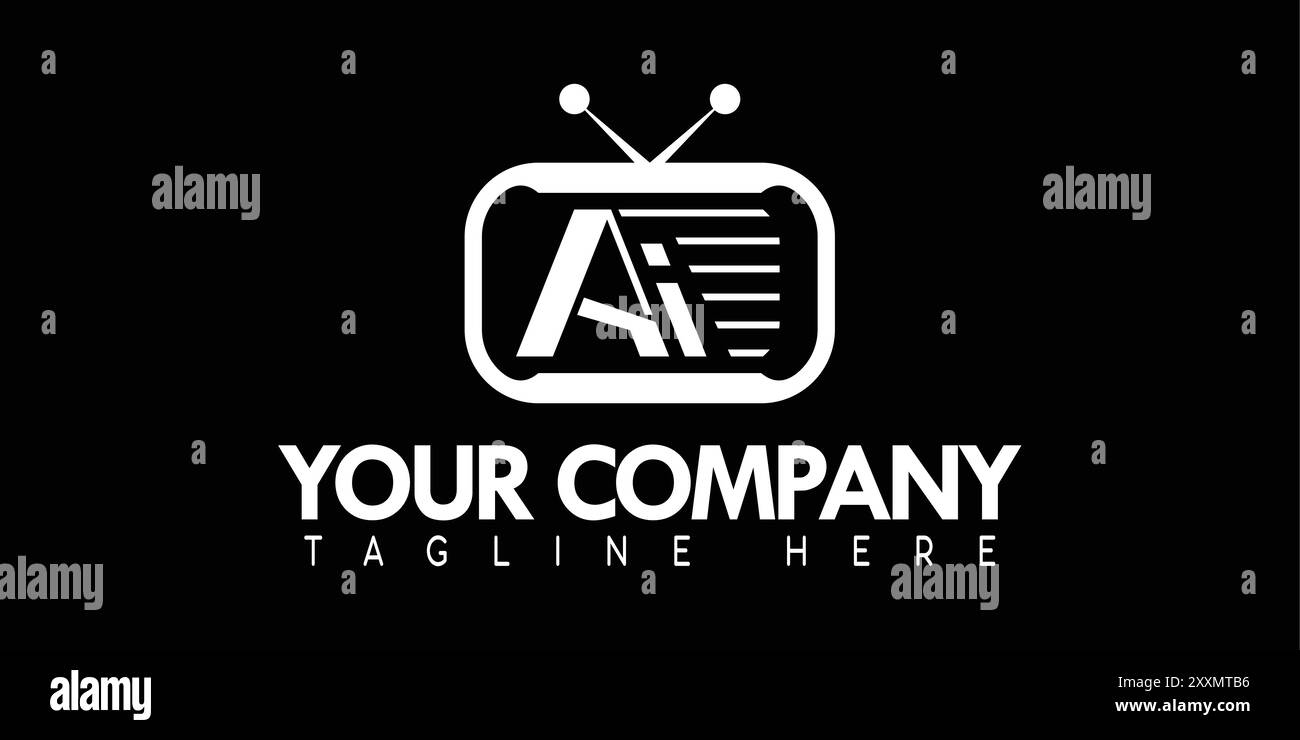 Symbol Icon Ai Technologie Logo mit Retro-tv und AI Technologie Antenne minimalistisches Ai Typografie Logo Design Stock Vektor