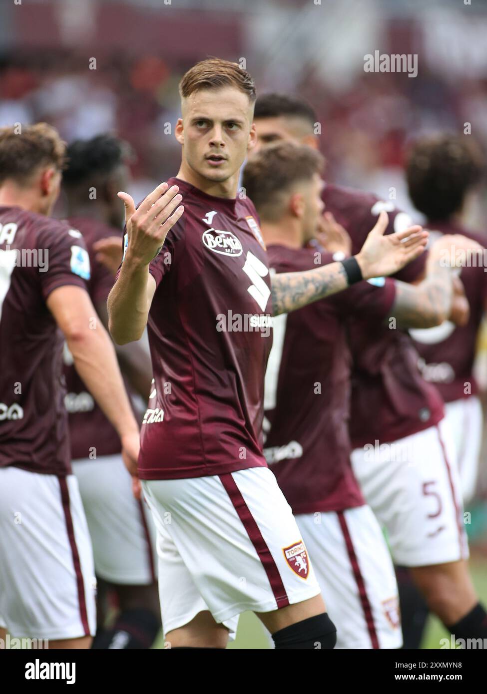 Ivan Ilic (Turin FC) feiert während des Spiels Torino FC gegen Atalanta BC, italienische Fußball Serie A in Turin, Italien, 25. August 2024 Stockfoto