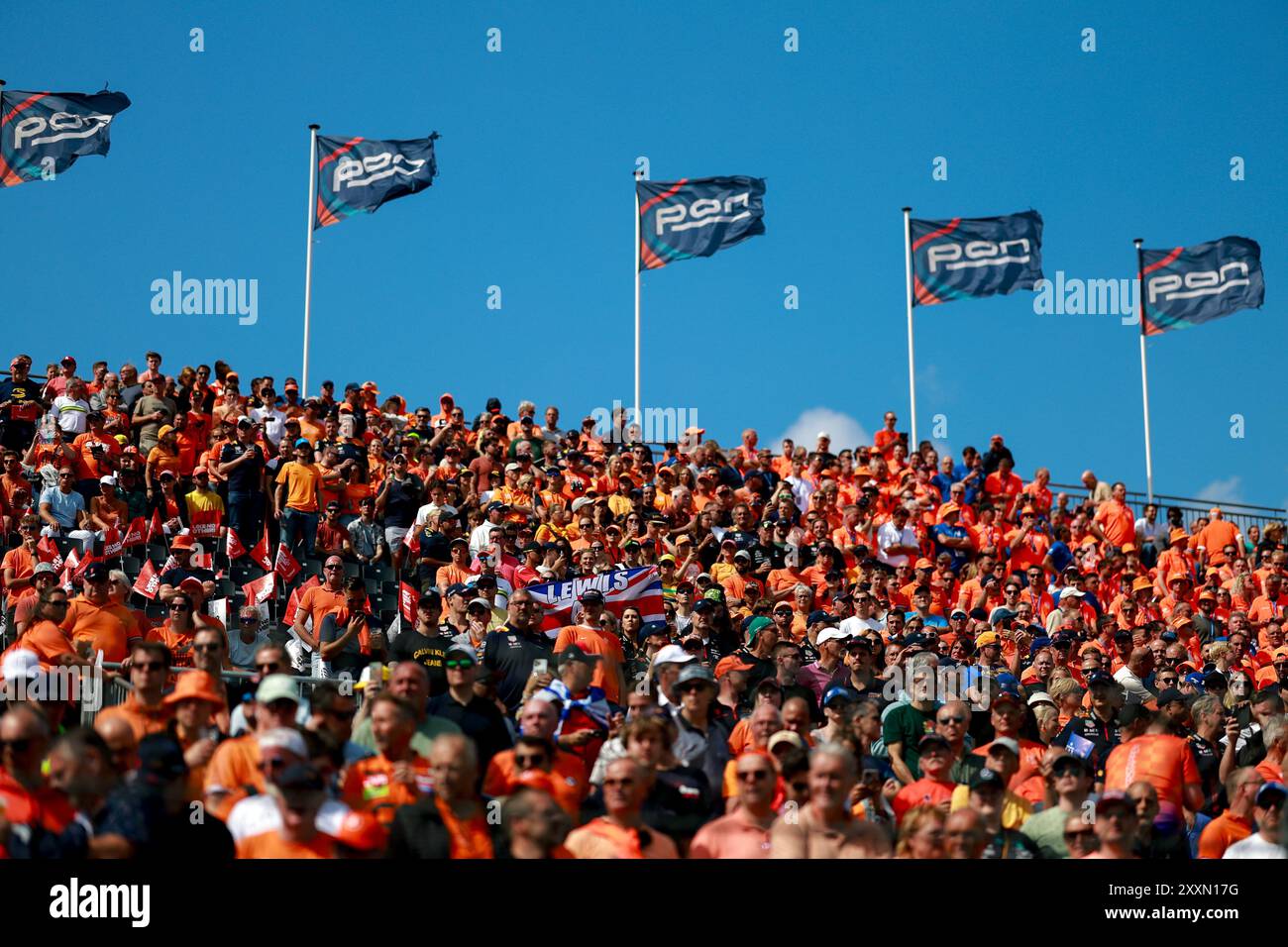 Zuschauer, Fans beim Formel 1 Heineken Dutch Grand Prix 2024, 15. Runde der Formel 1 Weltmeisterschaft 2024 vom 23. Bis 25. August 2024 auf dem Circuit Zandvoort in Zandvoort, Niederlande Stockfoto