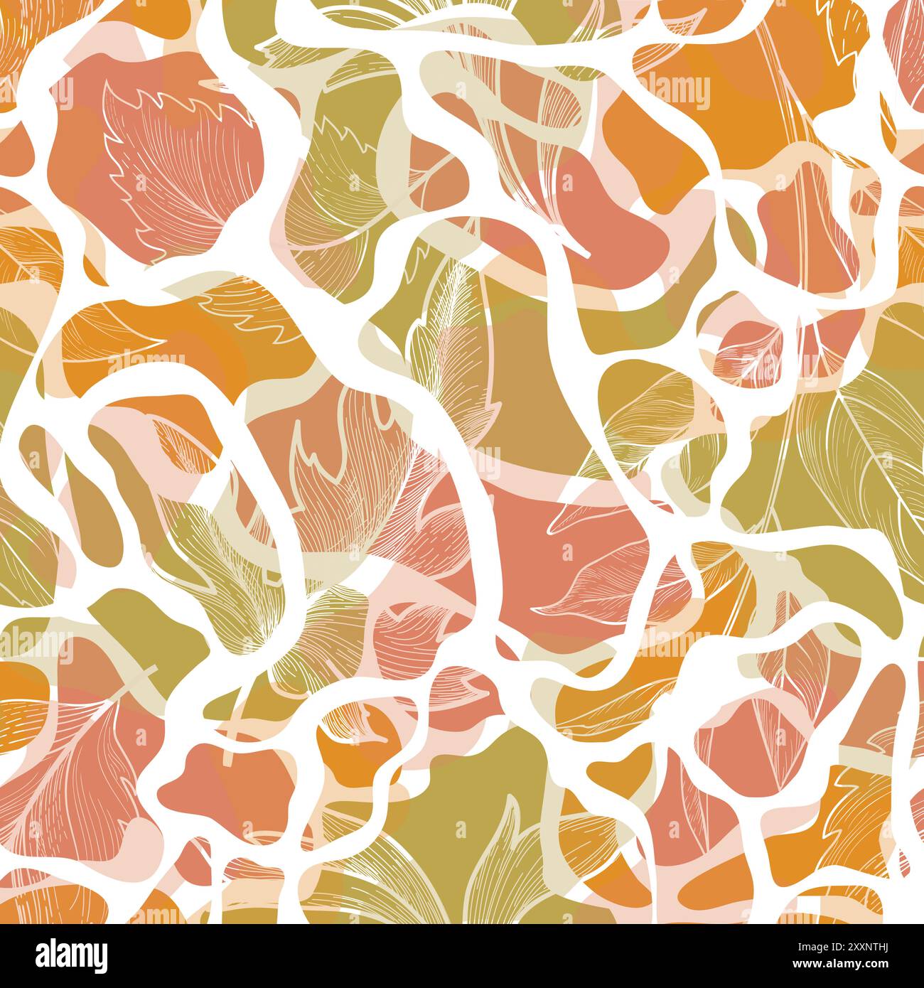 Floral hinterlässt herbstliches, nahtloses Muster. Fließende organische Blattstruktur. Blühende Naturgartenzeichnung. Der Herbst hinterlässt jahreszeitliche Natur Stock Vektor