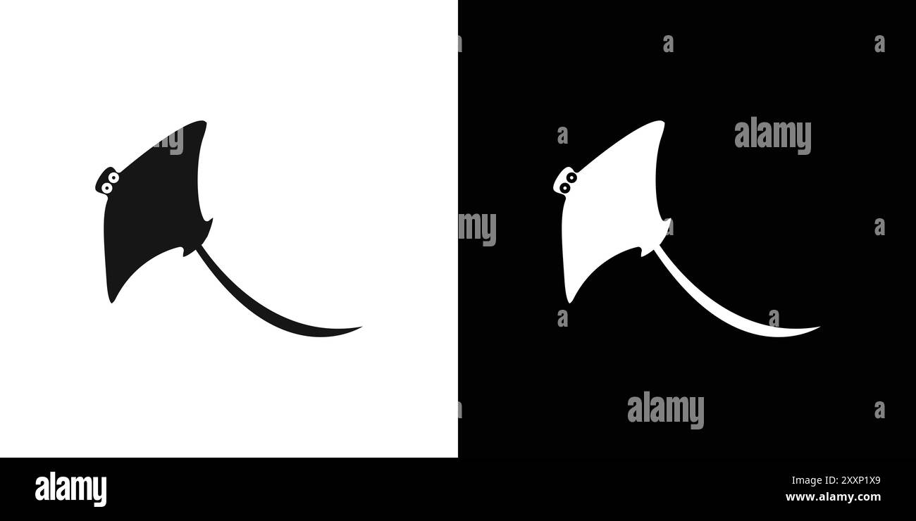 Bat Ray Fish Icon Black Line Art Vektor in schwarz-weiß Umriss Set Sammlung Zeichen Stock Vektor