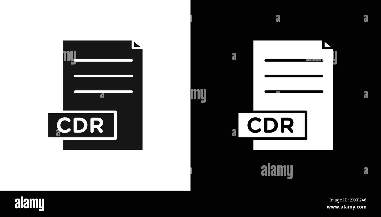 CDR-Datei Dokumentsymbol Schwarzer Strichvektor in Schwarzweiß-Kontur Set Collection Sign Stock Vektor