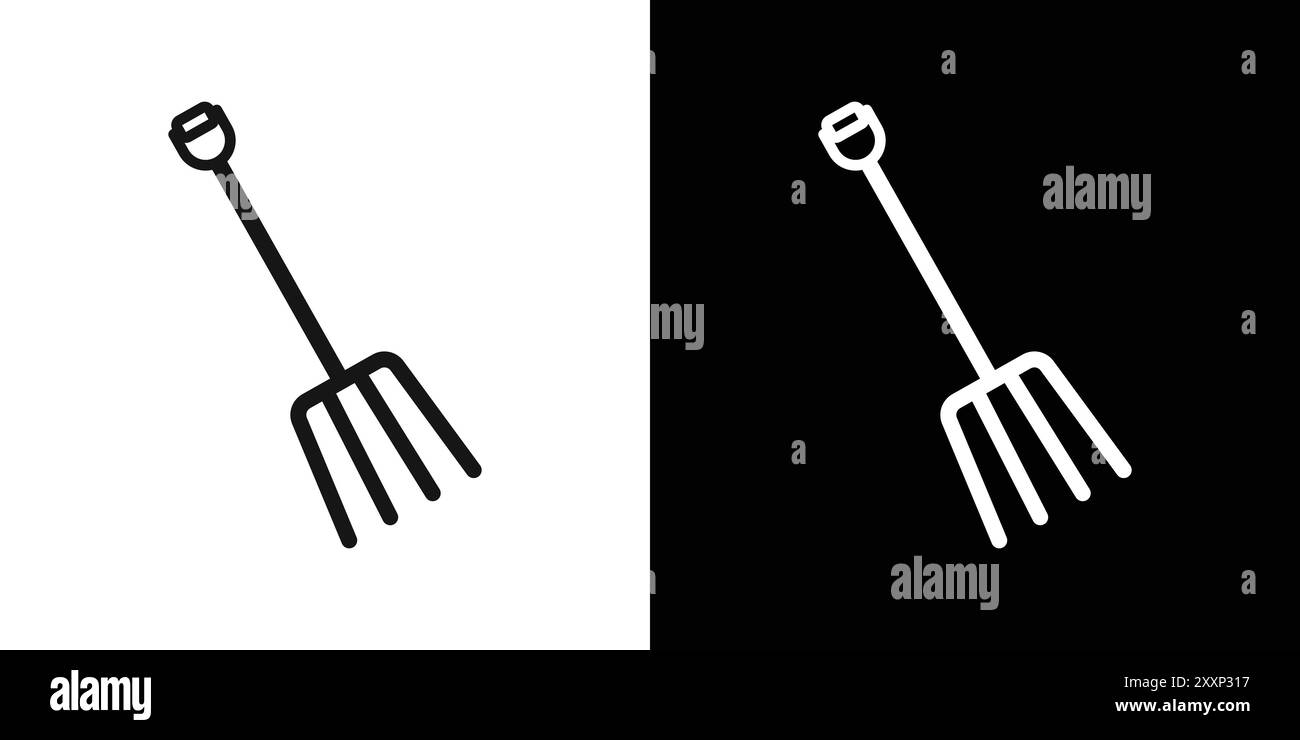 Garden Fork Icon Black Line Art Vektor in schwarz-weiß Umrisse Set Sammlung Zeichen Stock Vektor