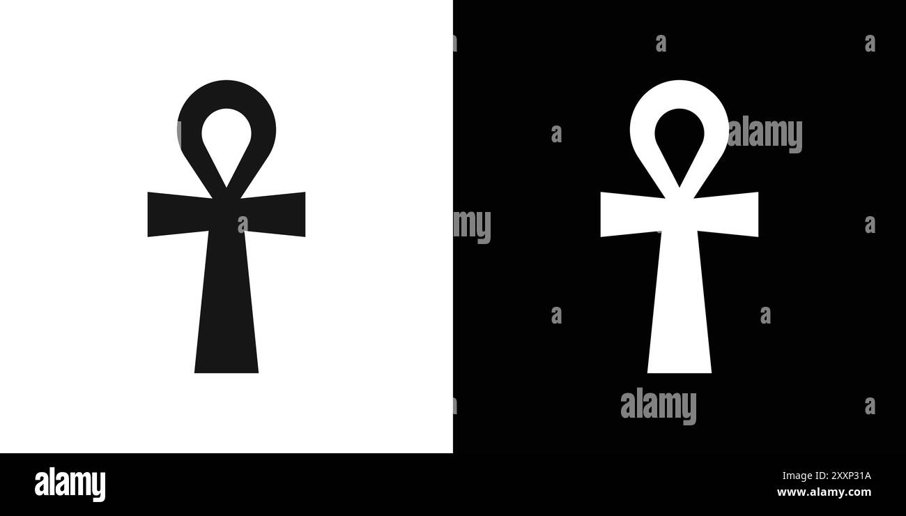 Ankh Icon Black Line Art Vektor in schwarz-weiß Umriss Set Sammlung Zeichen Stock Vektor