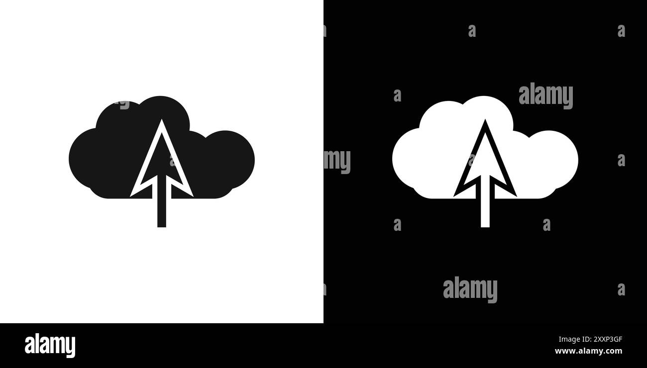 Cloud-Upload-Symbol Schwarzer Linie Kunstvektor in Schwarz-weiß-Kontur Set Collection-Schild Stock Vektor