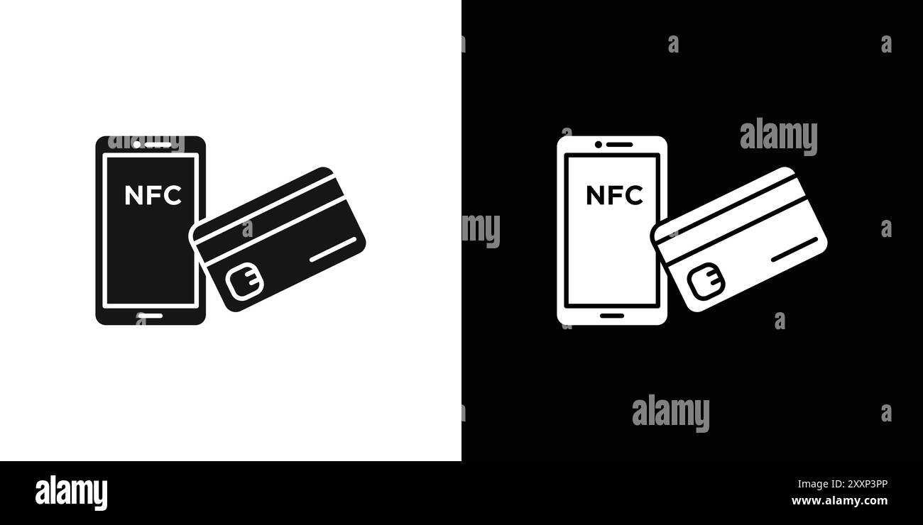 NFC Wireless Payment Symbol Schwarzer Linie Art Vektor in schwarz-weiß Umrissset Sammlung Zeichen Stock Vektor