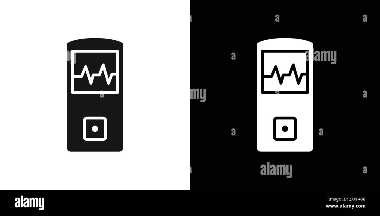Tragbares Elektrokardiogramm Symbol Schwarzer Linie Art Vektor in schwarz-weiß Umriss Set Sammlung Zeichen Stock Vektor