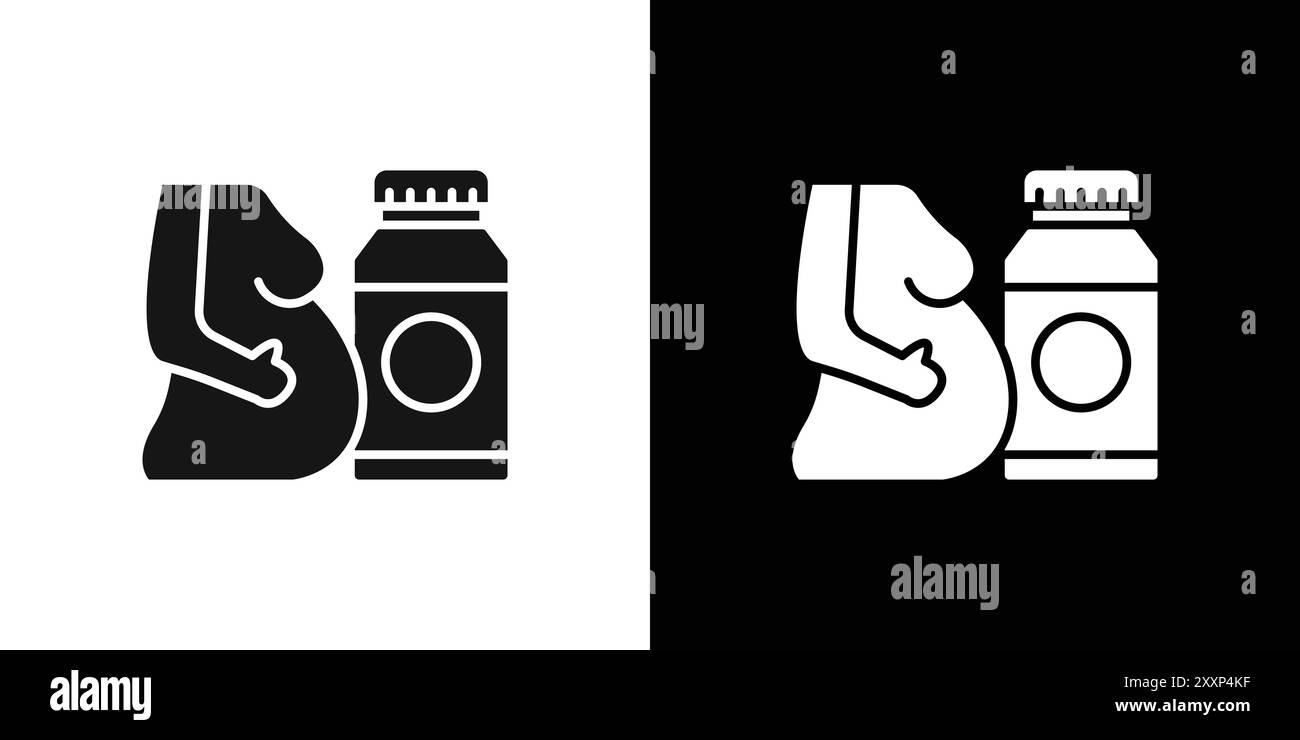 Ergänzungen für schwangere Frauen Icon Black Line Art Vektor in schwarz-weiß Umriss Set Sammlung Zeichen Stock Vektor