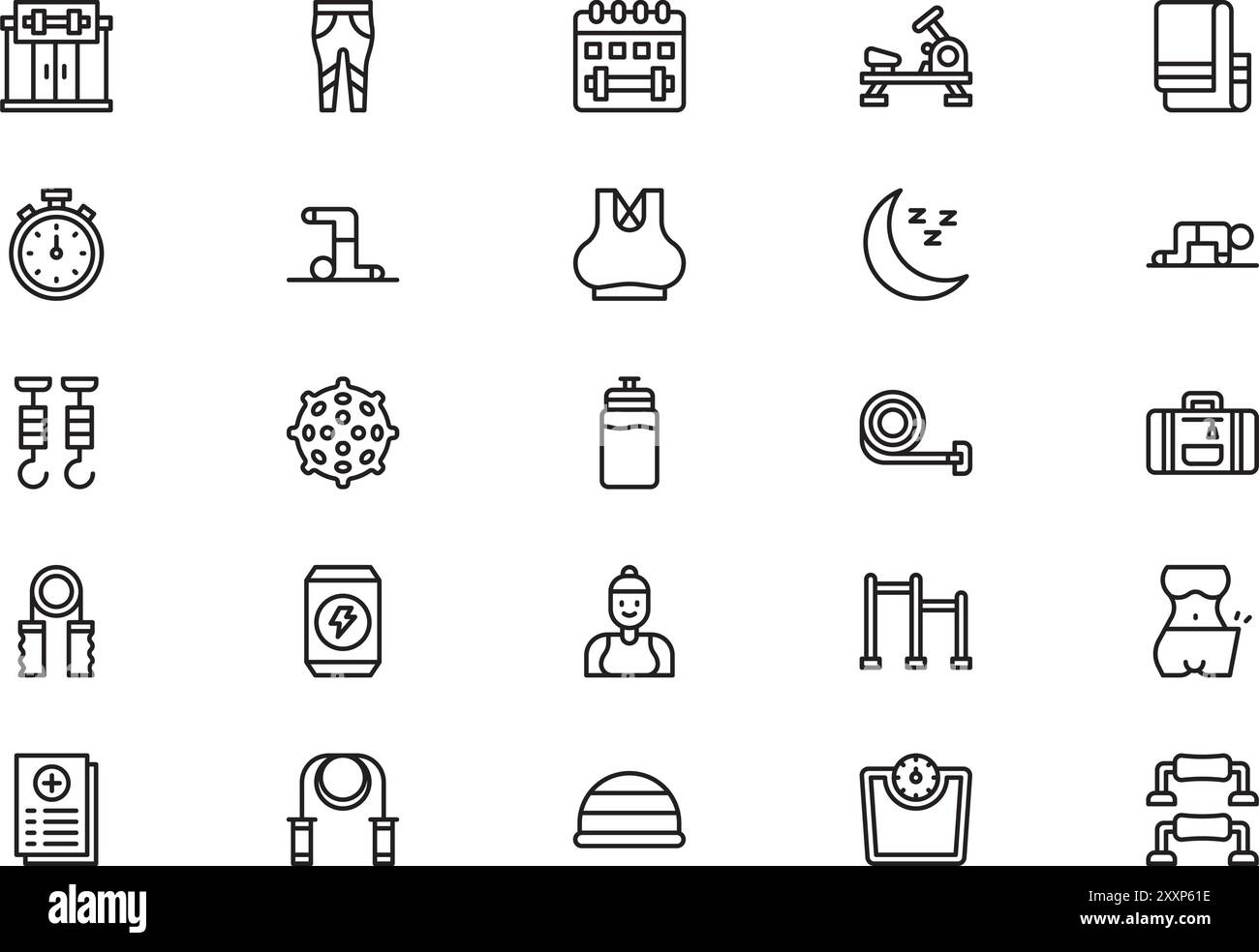 Die Sammlung Pilates Icons ist eine Vektorillustration mit bearbeitbarer Kontur. Stock Vektor