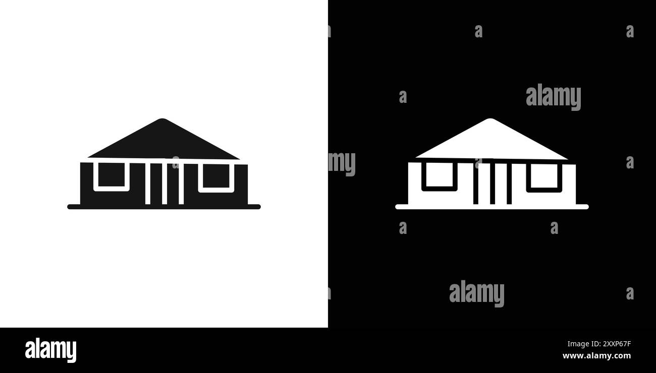 Jurte Icon Black Line Art Vektor in schwarz-weiß Umrisse Set Sammlung Zeichen Stock Vektor