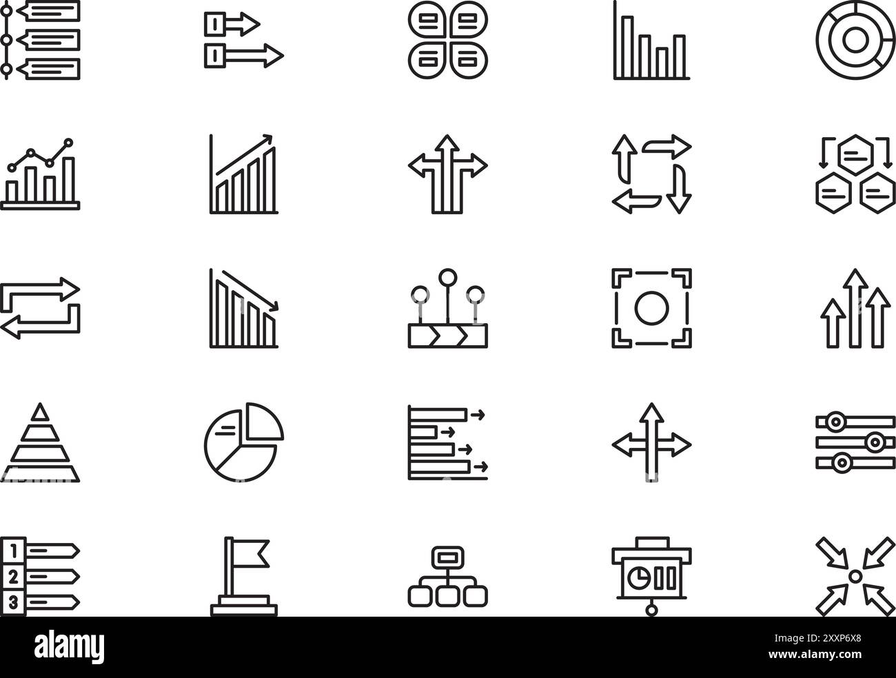 Die Sammlung der Symbole für Pfeile und Infografiken ist eine Vektorillustration mit bearbeitbarer Kontur. Stock Vektor