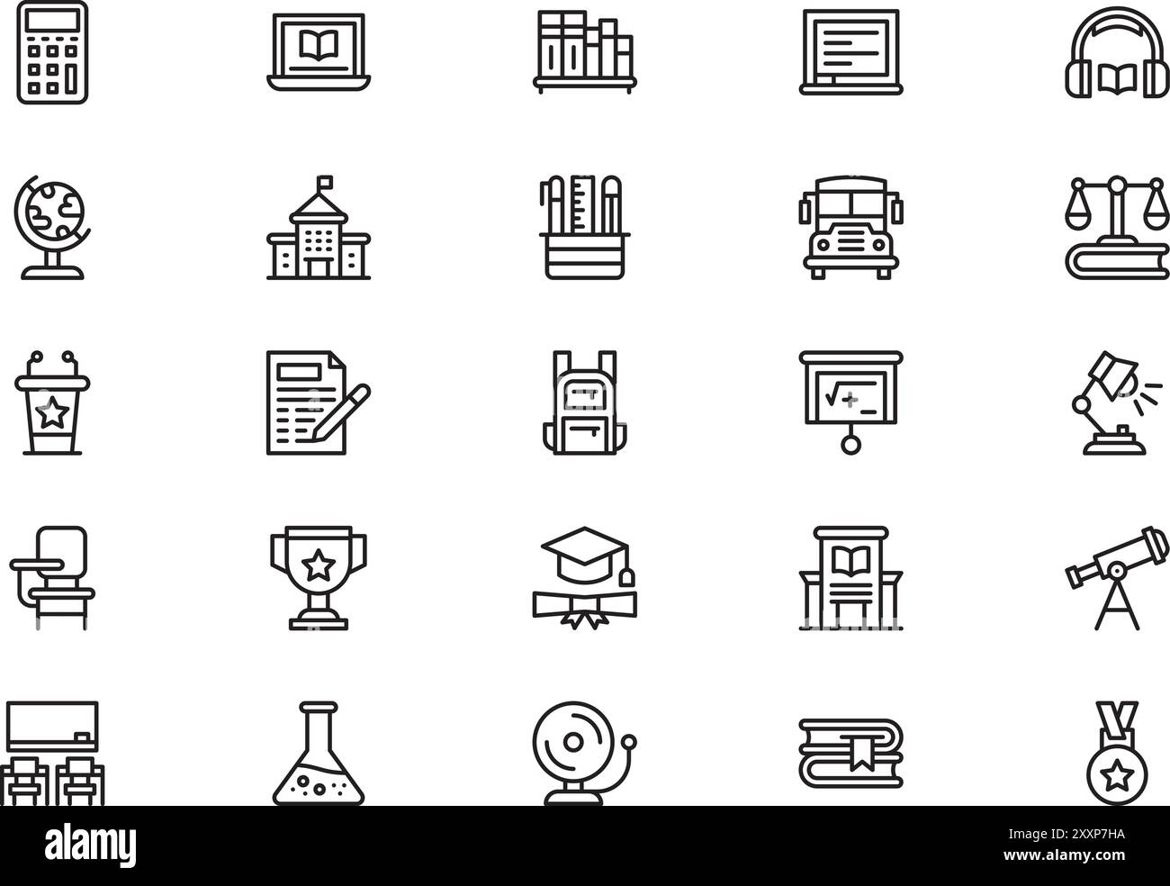 Die Icon-Sammlung für Bildungszwecke ist eine Vektorillustration mit bearbeitbarem Kontur. Stock Vektor