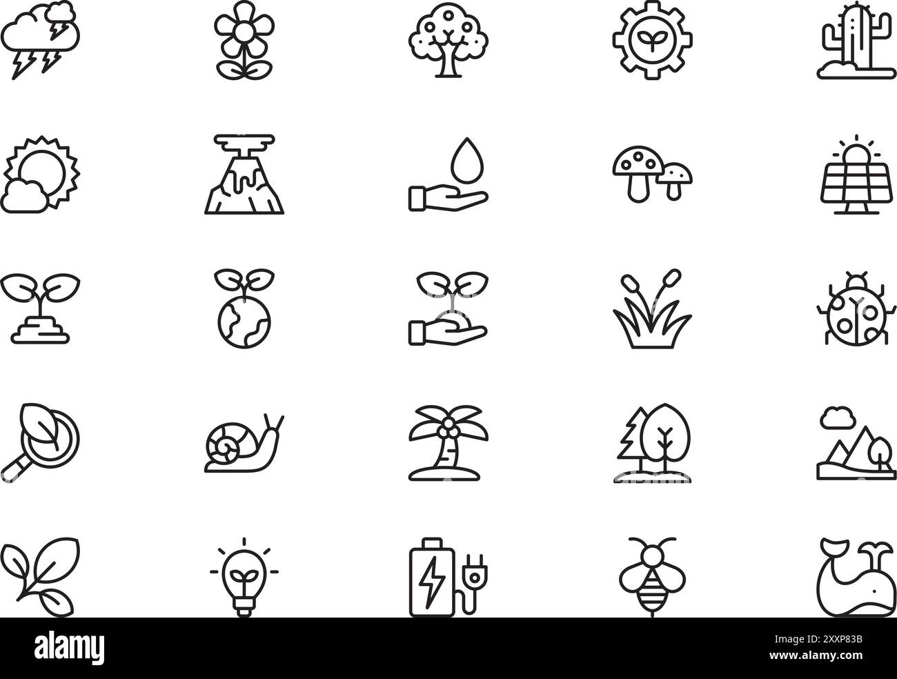 Die Sammlung Nature Icons ist eine Vektorillustration mit bearbeitbarem Kontur. Stock Vektor