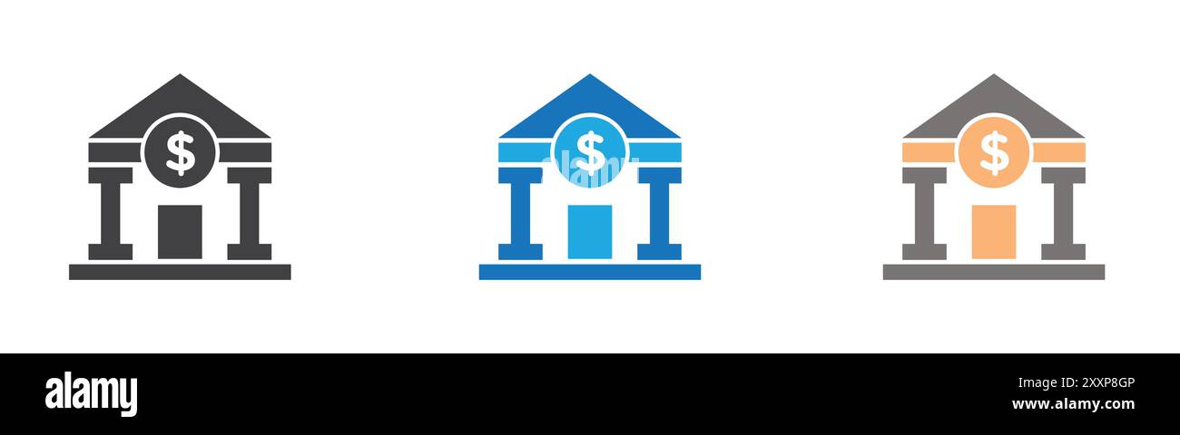Bank Icon Outline Kollektion oder Set in Schwarzweiß Stock Vektor