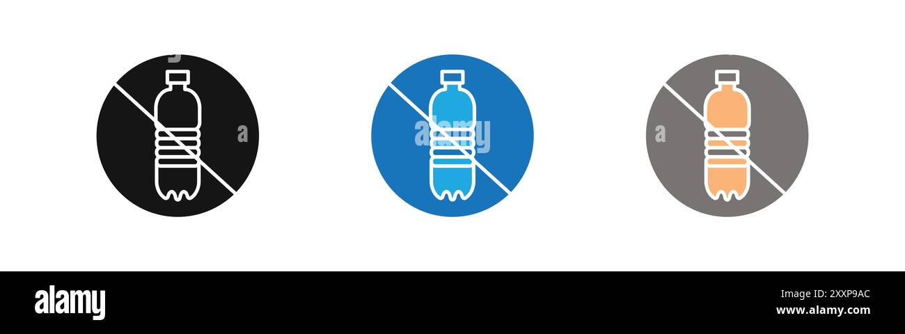 Kein Symbol für Kunststoffflaschen in Schwarzweiß Stock Vektor