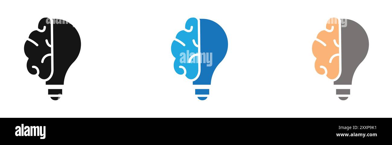 Brain Idea Icon Outline Kollektion oder Set in Schwarz-weiß Stock Vektor